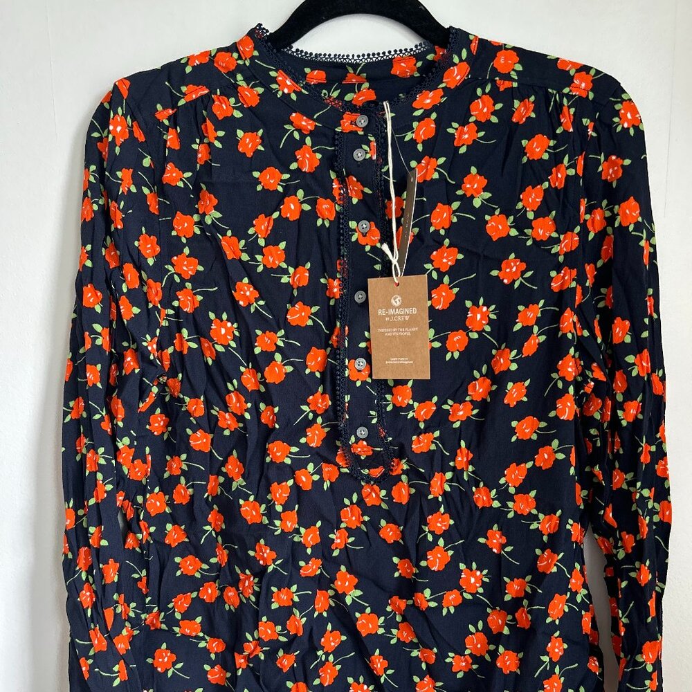 J.Crew Popover Blue and Red Orange Size M NEW